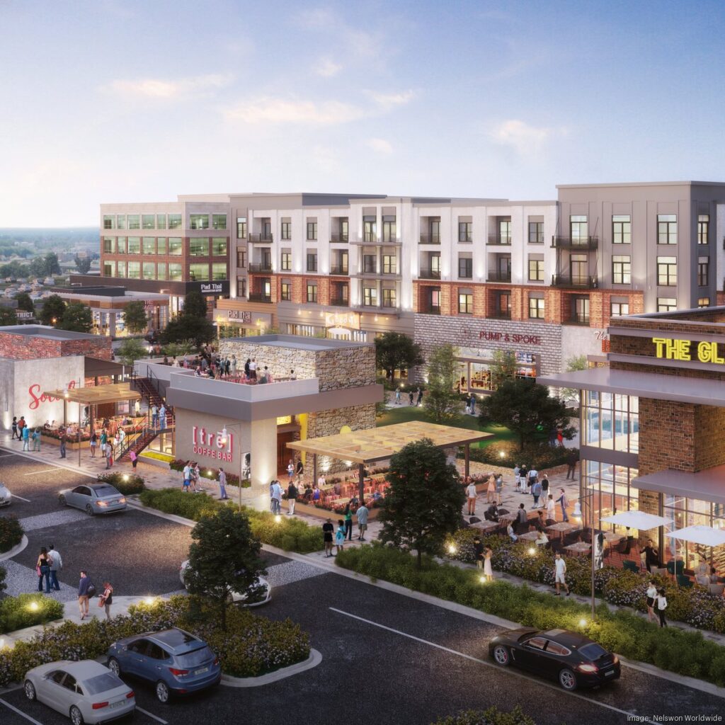 Medley Johns Creek development with retail, dining, and residential buildings