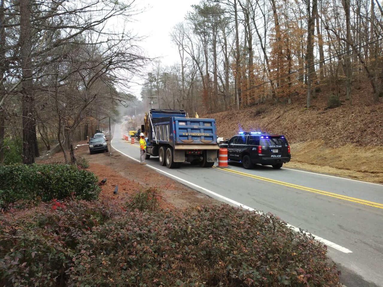 road work, close to roswell and johns creek border