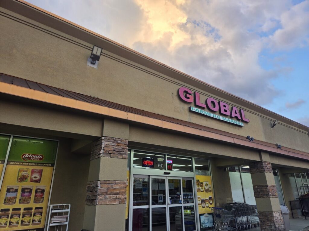 Global Market international grocery store entrance in Alpharetta, Georgia
