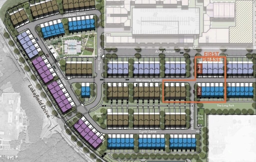 Site plan showing the first phase of Tableau townhomes at Medley in Johns Creek.
