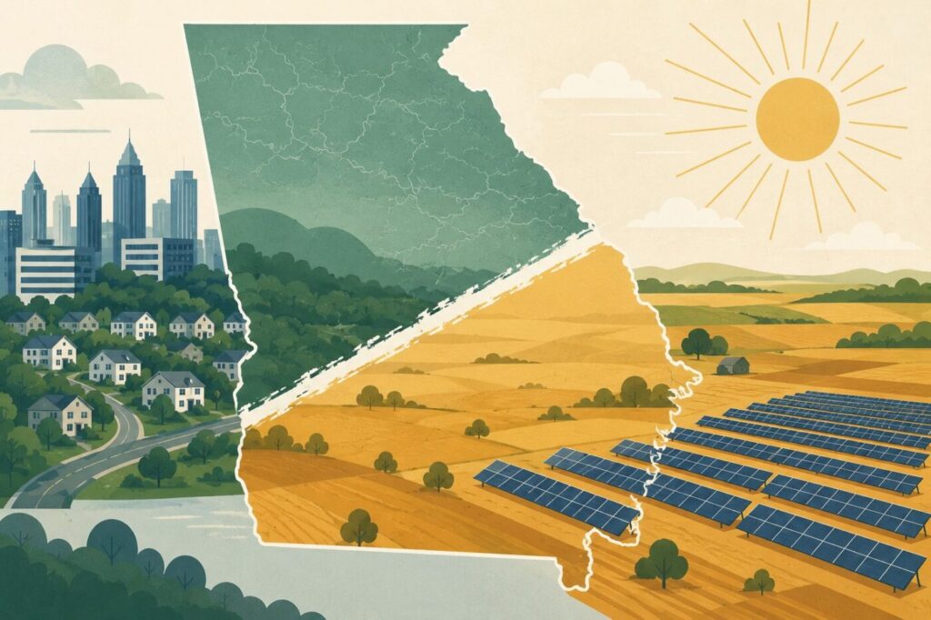 map of solar farms in south Georgia in relation to North Georgia