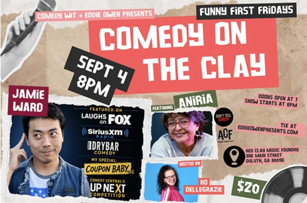 Comedy event poster with performers and show details for Sept. 4 in Duluth.