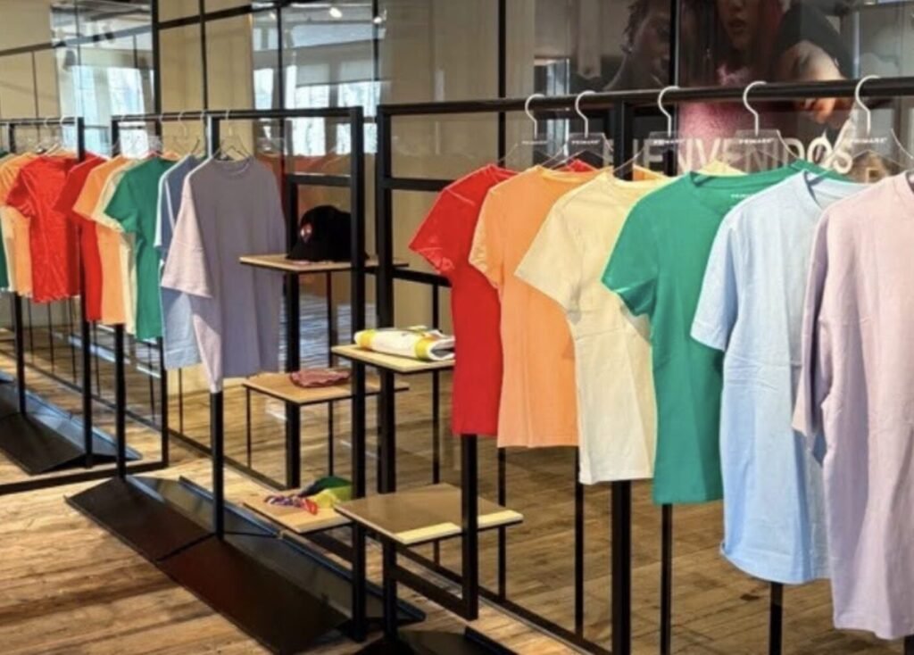 Primark’s first Georgia store opens Sept. 8 at Sugarloaf Mills in Lawrenceville. Racks of colorful T-shirts inside a clothing store.