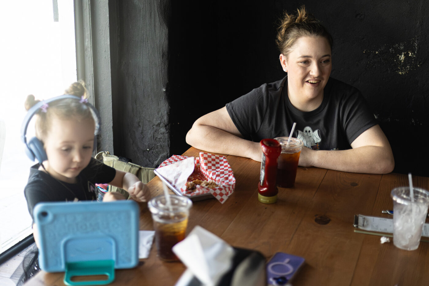 Joie Miller speaks with Caitlin Rourk over lunch in Navasota on October 8, 2026.