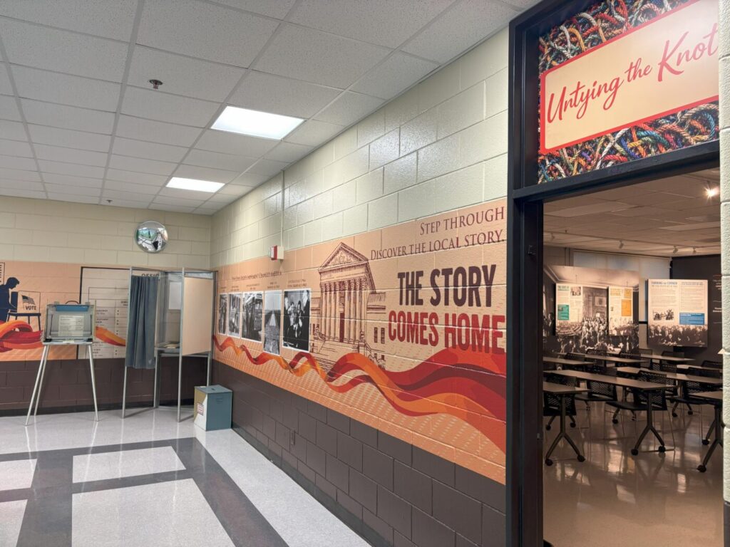 Timeline mural beside the Untying the Knot classroom at the FCS Teaching Museum.