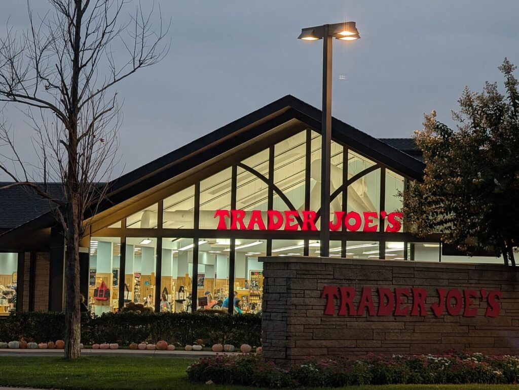 Exterior of an existing Trader Joe's grocery store in Nichols Hills, Oklahoma, photographed in 2025; not one of the planned 2027 sites.